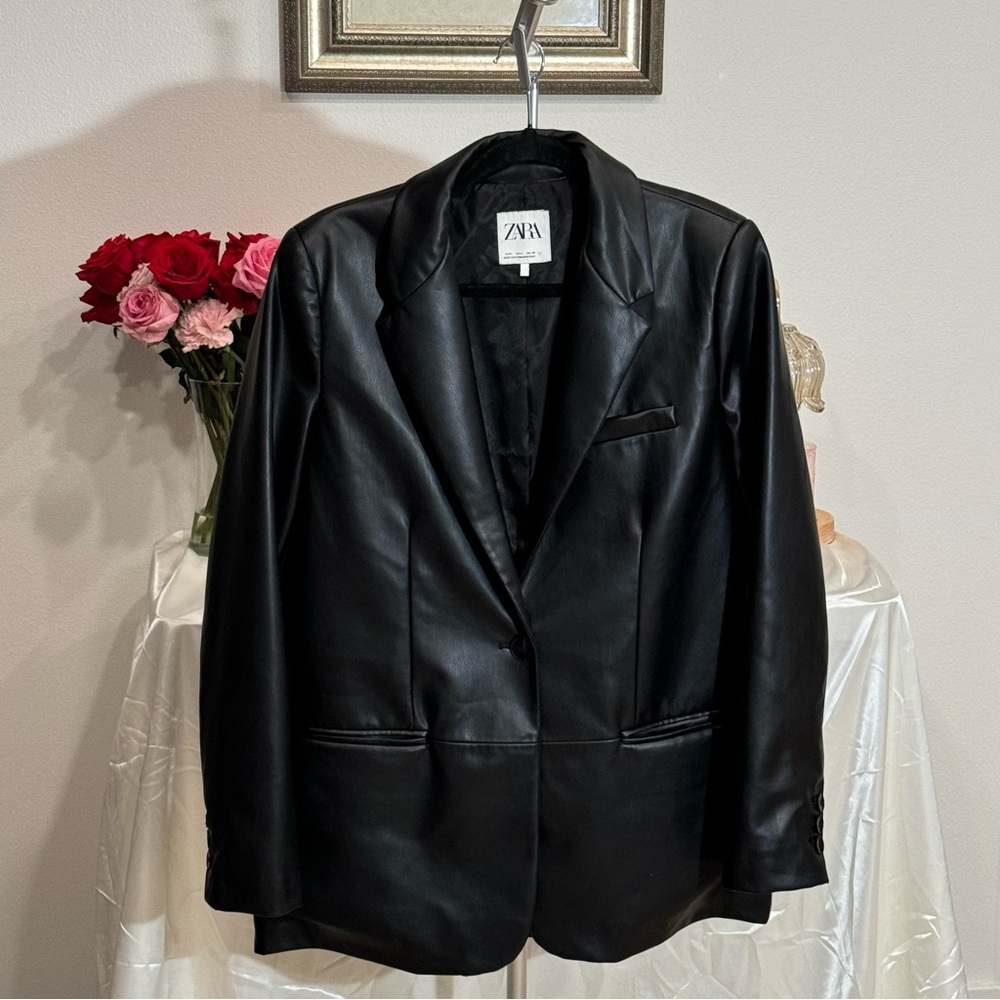 ZARA Faux Leather Blazer L